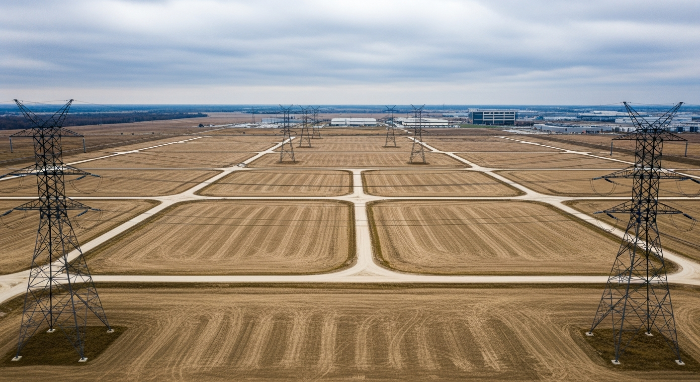 Site Alpha — aerial view of Ashburn, VA substation-adjacent land